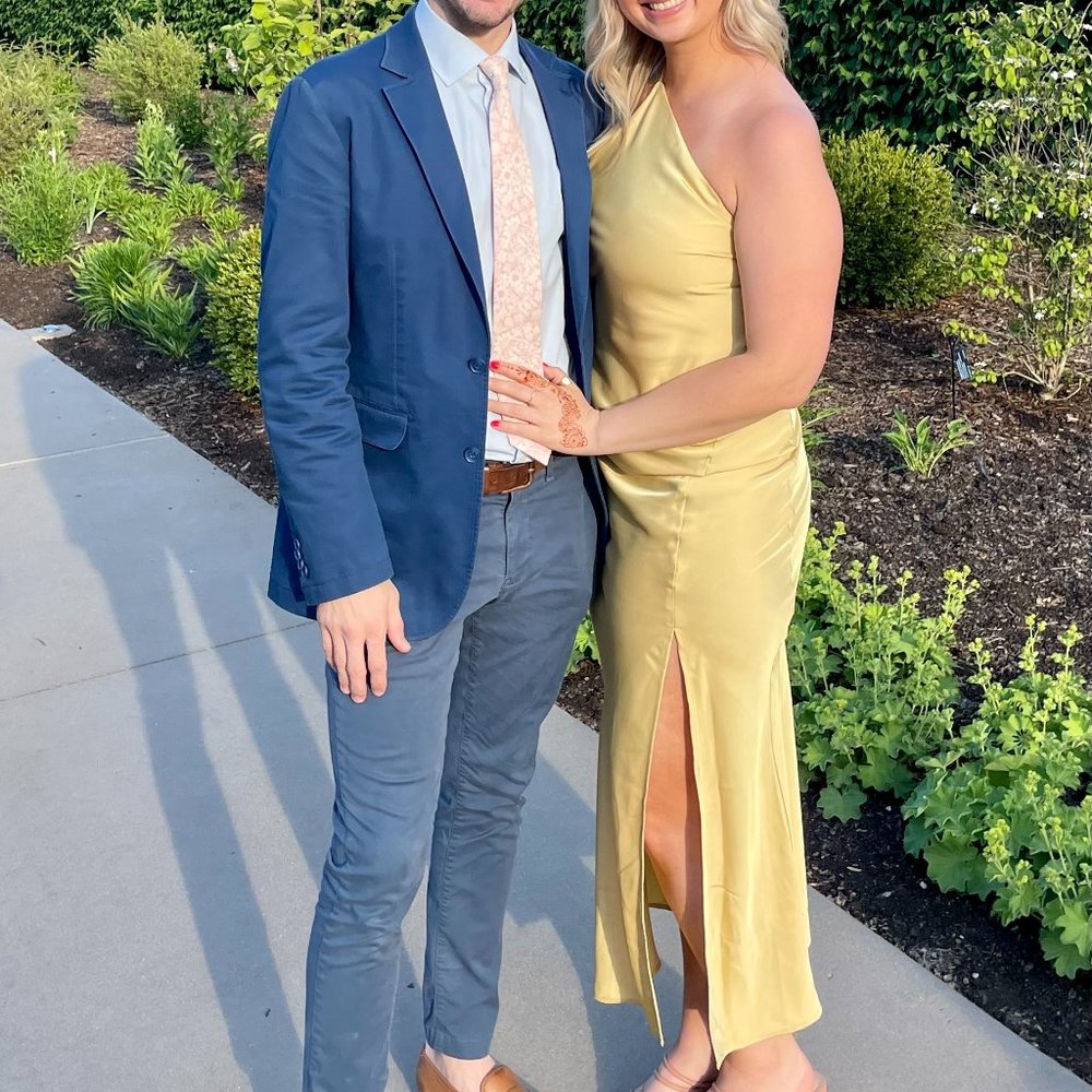 Yellow, black tie dress